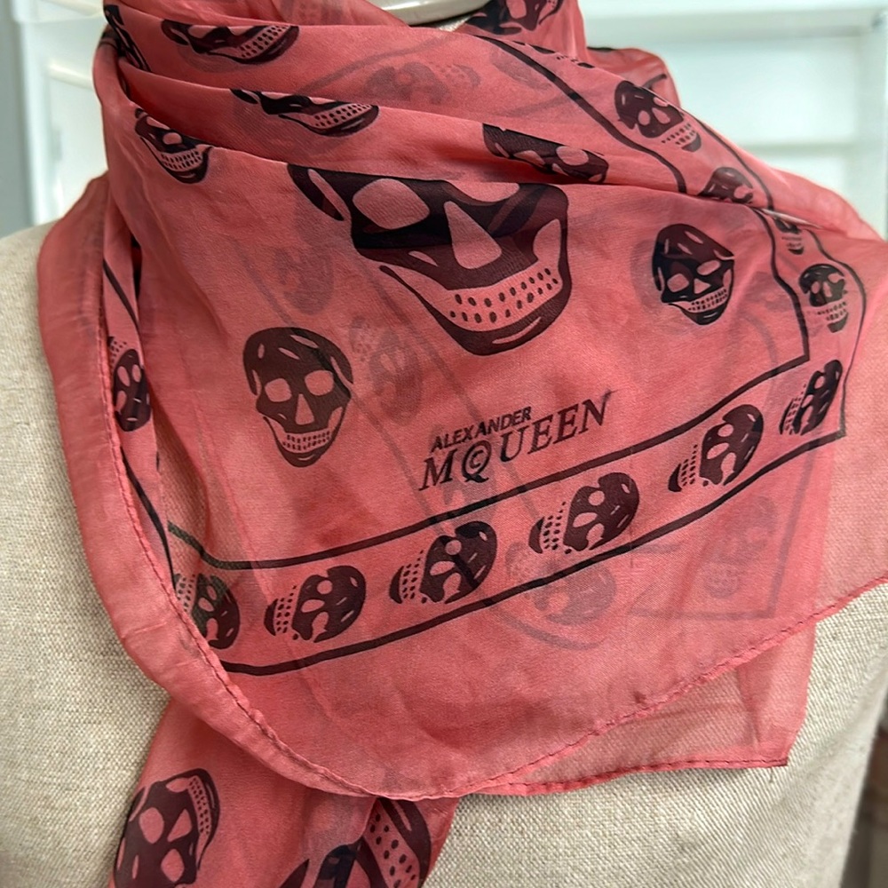Alexander McQueen blush silk skull scarf
